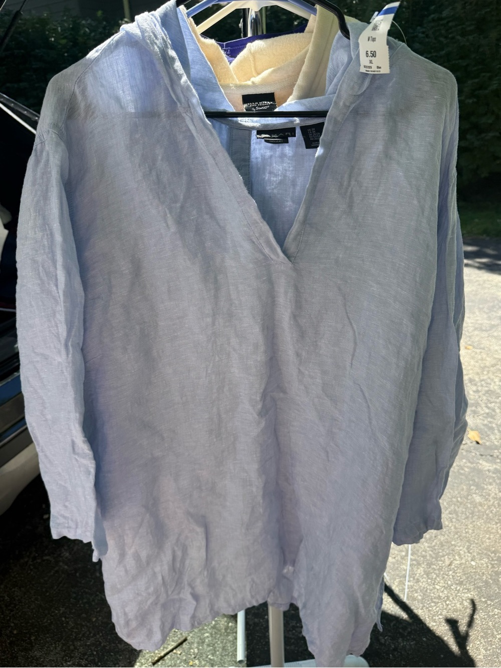 Light Blue 100 % Linen Hooded women’s Shirt